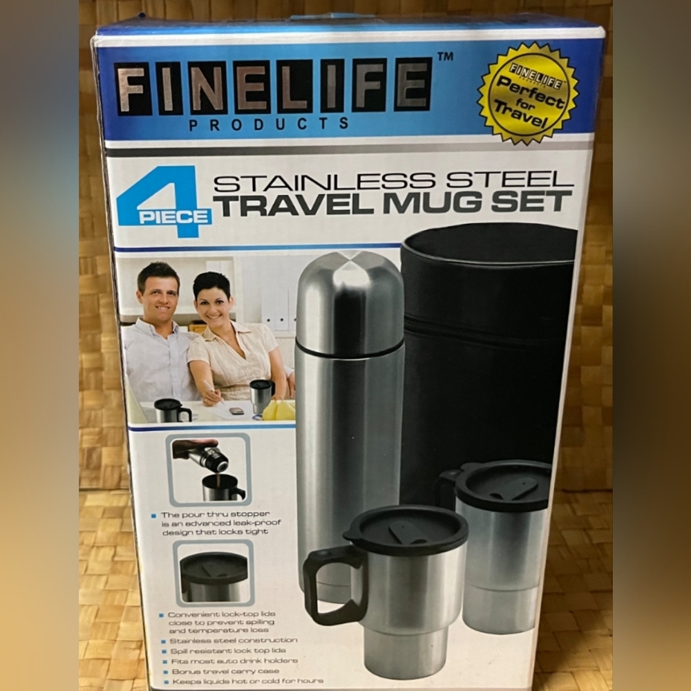 Stainless Steel Travel Mug Set - Silver & Black